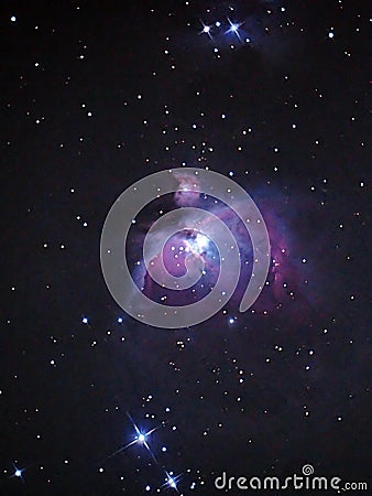 Universe stars and orion nebula over telescope Stock Photo