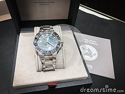 Oris Whale Shark Limited edition watch boutique Editorial Stock Photo