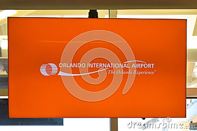 Orlando Airport orange sign at Orlando International Airport Editorial Stock Photo