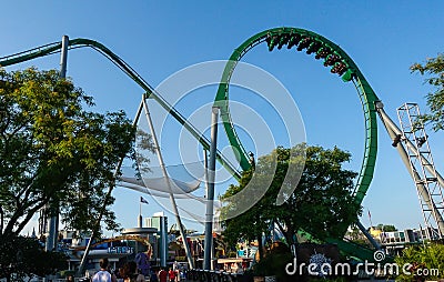 People upside down on Hulk Roller Coaster Editorial Stock Photo