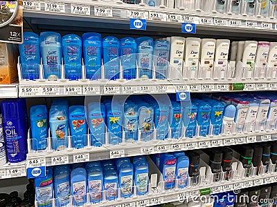 A display of Secret and Dove deodorant Editorial Stock Photo