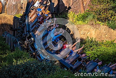 People enjoying Expedition Everest rollercoaster , Legend of the Forbidden Mountain in Animal Kingdom 5 Editorial Stock Photo