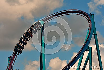 Loop rollercoaster fun ride at amazing park inSeaworld area. Editorial Stock Photo