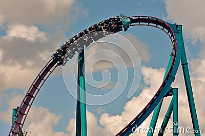 Loop rollercoaster fun ride at amusement park at Seaworld. Editorial Stock Photo