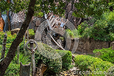 People enjoying terrific Expedition Everest rollercoaster at Animal Kingdom 196 Editorial Stock Photo