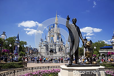 Disney World Castle and Mickey Mouse. Orlando, Florida. Editorial Stock Photo