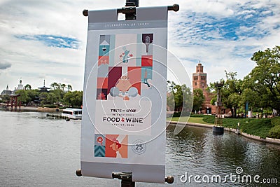 Colorful Taste of Epcot International Food & Wine Festival sign at Epcot at Epcot 47 Editorial Stock Photo