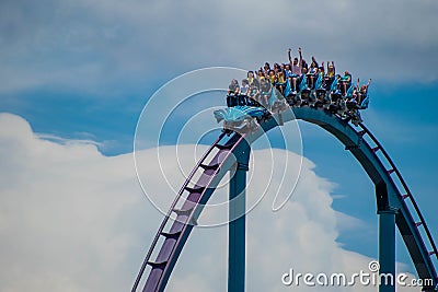 People enjoying riding Mako rollercoaster during summer vacation at Seaworld 6 Editorial Stock Photo