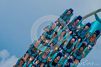 People having fun amazing Kraken rollercoaster at Seaworld 23 Editorial Stock Photo