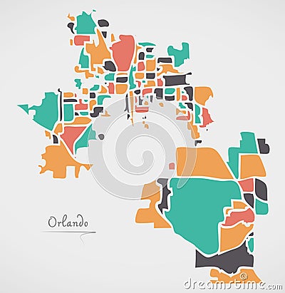 Orlando Florida Map with neighborhoods and modern round shapes Vector Illustration