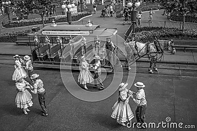 Dancers in Main Street Trolley Show in Magic Kingdom at Walt Disney World Editorial Stock Photo