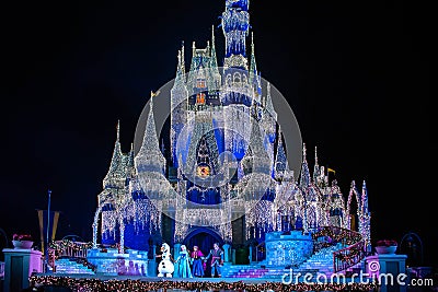 Elsa, Anna, Kristoff and Olaf in A Frozen Holiday Wish at Magic Kingdom Park 16 Editorial Stock Photo