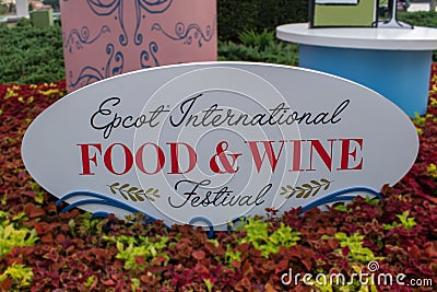 Epcot International Food & Wine Festival sign at Walt Disney World.. Editorial Stock Photo