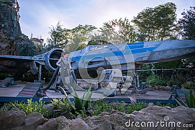 Rey and spaceship in Star Wars Galaxys Edge at Hollywood Studios 4 Editorial Stock Photo