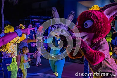 Dance Party with Zootopia characters, childs and parents at Epcot 28 Editorial Stock Photo