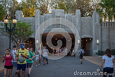 People exploring entrance tunnel to Star Wars Galaxys Edge at Hollywood Studios 69 Editorial Stock Photo