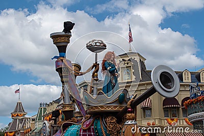 Top view of Brave in Disney Festival of Fantasy Parade at Magic Kigndom 2. Editorial Stock Photo