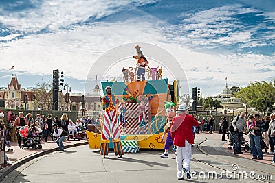 Disney main character Goofy Surprise Celebration parade on Main Street in Magic Kingdom at Walt Disney World. Editorial Stock Photo