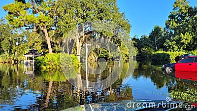 Orlando, October 1 2022 -Water surge Neighborhood Flooding by Hurricane Ian Central Florida Floods Editorial Stock Photo