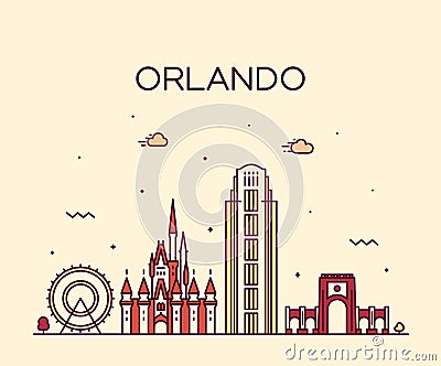 Orlando skyline Florida USA vector linear style Vector Illustration