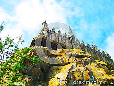 Orlando, USA - January 02, 2014: The Harry Potter themed attractions at the Hogsmeade Village inside Universal Studios Editorial Stock Photo