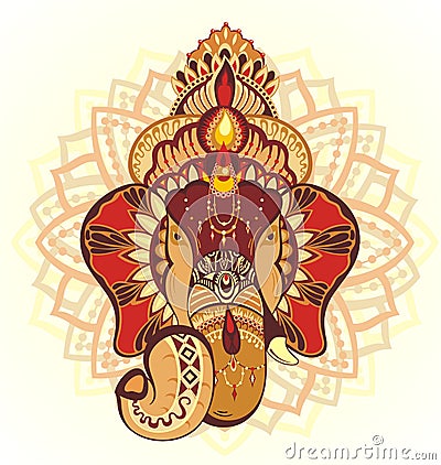 Ornament beautiful card with God Ganesha Vector Illustration