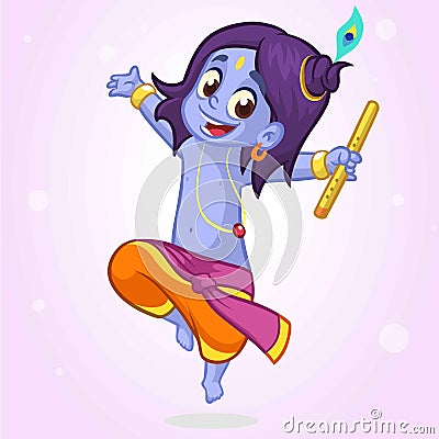 Ornament card with Lord Shri Krishna birthday. Illustration in vector art. Happy Janmashtami Day Hindu. Cartoon baby krishna Vector Illustration