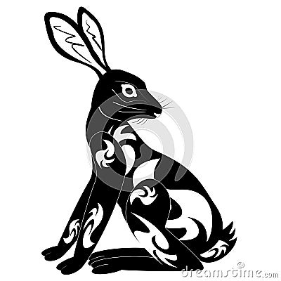 Ornament decoration tribal rabbit tattoo Vector Illustration