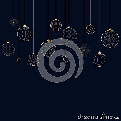 Ornament of decorative light New Year`s golden balls for Christmas and New Year Pattern for postcard invitation advertising Winte Vector Illustration