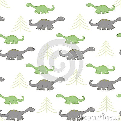 Ornament with dinosaurs in the forest. Vector Illustration