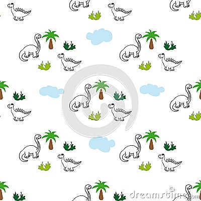 Ornament with dinosaurs and palm trees. Stock Photo
