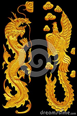 Ornament elements, vintage Golden Dragonl and swan designs Stock Photo