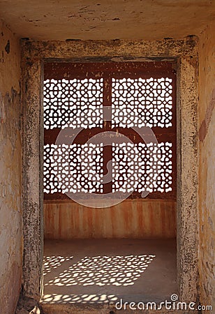 Ornament lattice window in india Stock Photo