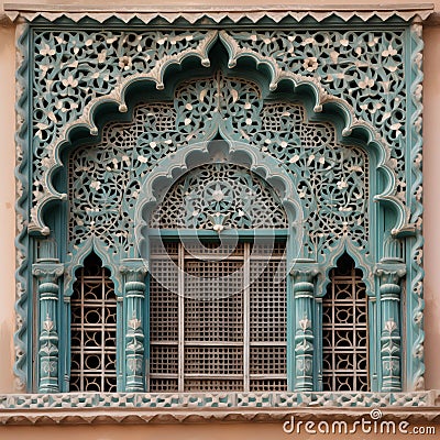 Ornament lattice window in india Stock Photo