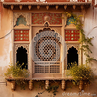 Ornament lattice window in india Stock Photo