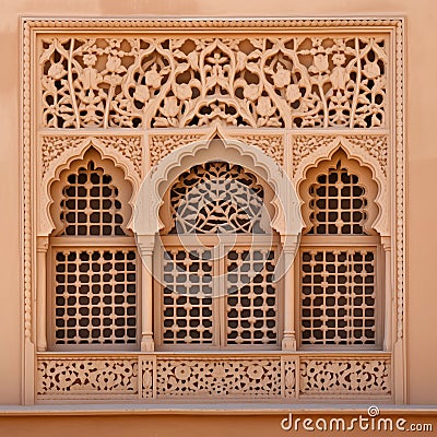 Ornament lattice window in india Stock Photo