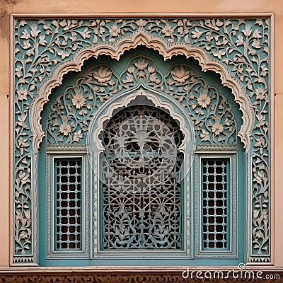 Ornament lattice window in india Stock Photo