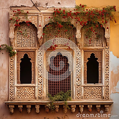 Ornament lattice window in india Stock Photo