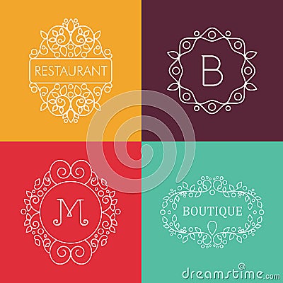 Ornament monogram mono line floral frame set Vector Illustration