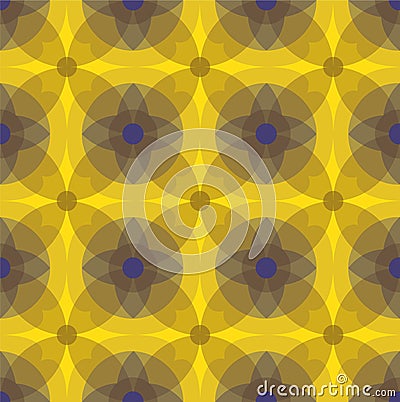 Ornament. Multicolored seamless geometric pattern with the image of circles and flowers.Yelow background. Vector Illustration