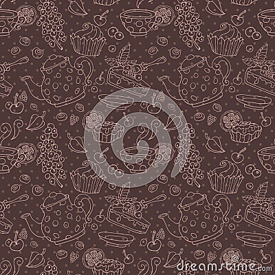 Ornament seamless pattern with tea party objects Stock Photo