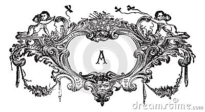 An ornament with two cherubs vintage engraving Vector Illustration