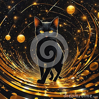 Ornamental black cat portrait illustration Cartoon Illustration