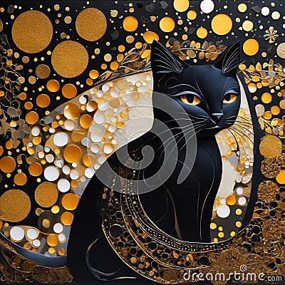 Ornamental black cat portrait illustration Cartoon Illustration