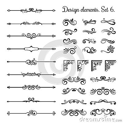 Ornamental borders and flourish corners, royal ornament swirls vector vintage page dividers Vector Illustration