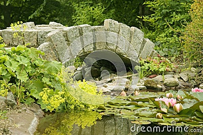 Ornamental Bridge and Pond Stock Photo