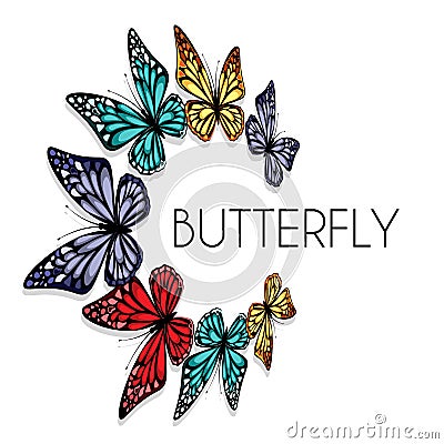 Ornamental butterflies circle Cartoon Illustration