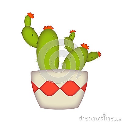 Ornamental cactus in pot cartoon illustration Cartoon Illustration