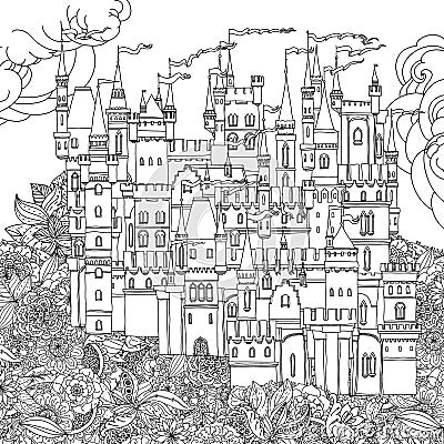 Ornamental castle from a fairy tale Vector Illustration