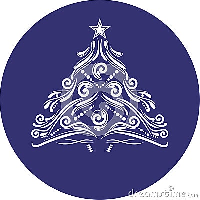 Ornamental Christmas spruce. Icon for design or logo Vector Illustration